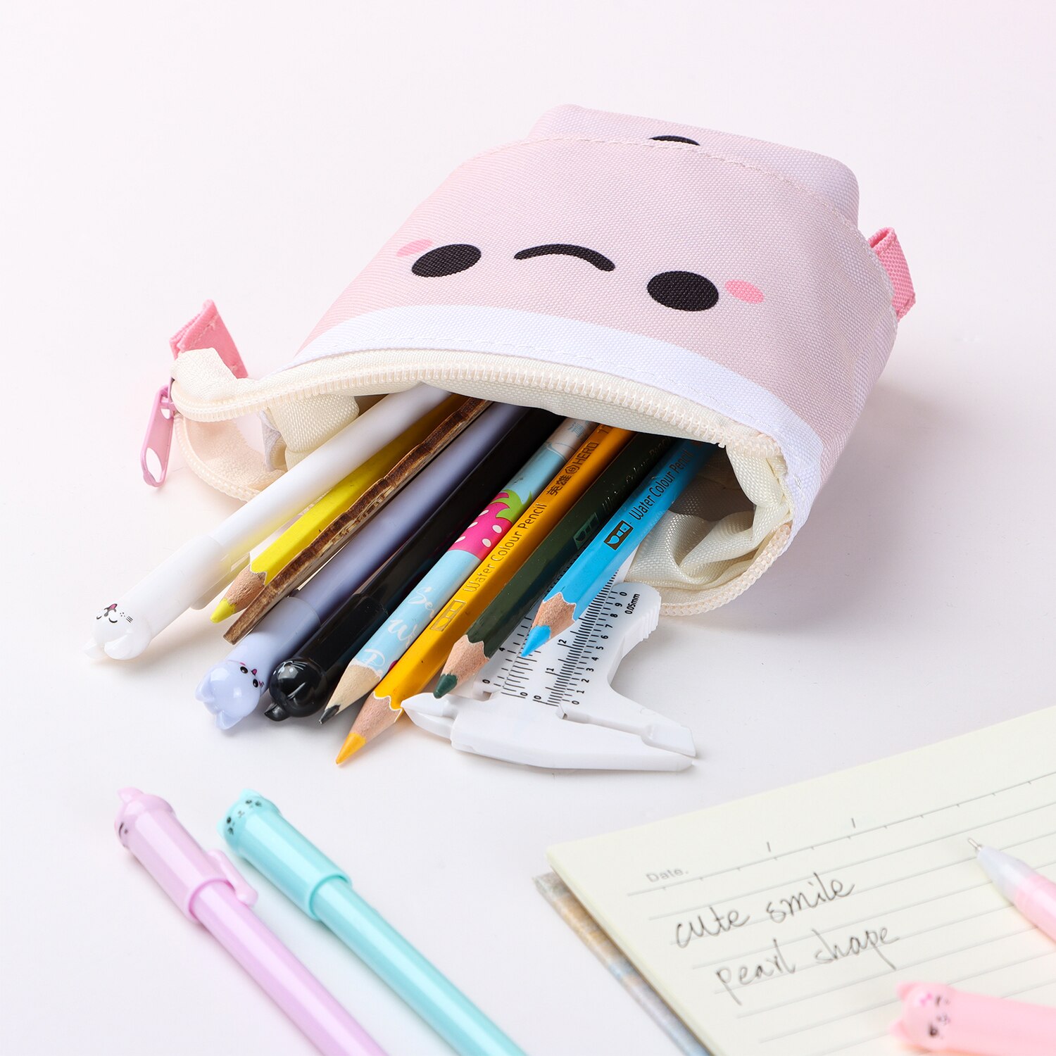 Cute Boba Milk Tea Telescopic Pen Bag Pen Pencil Holder Stationery Case Stand Up Pencil Case Pen Box Stationery Pouch Bag