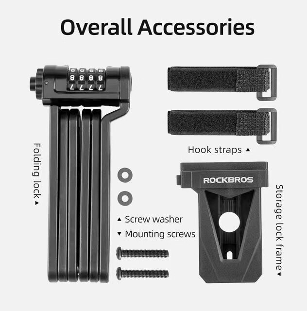ROCKBROS MTB Road Bike Zinc Alloy Bicycle Lock High Security Anti-Theft Foldable Four-Digit Password Lock E-Bike Part Chain Lock: Default Title