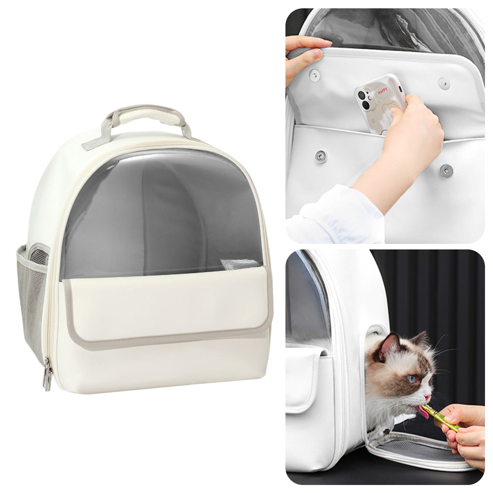 Space Bag Pet Carrier Cat Backpack Transport Bag Visible Cat Carrier Backpacks Breathable Mesh Fabric Waterproof PU Pink / White