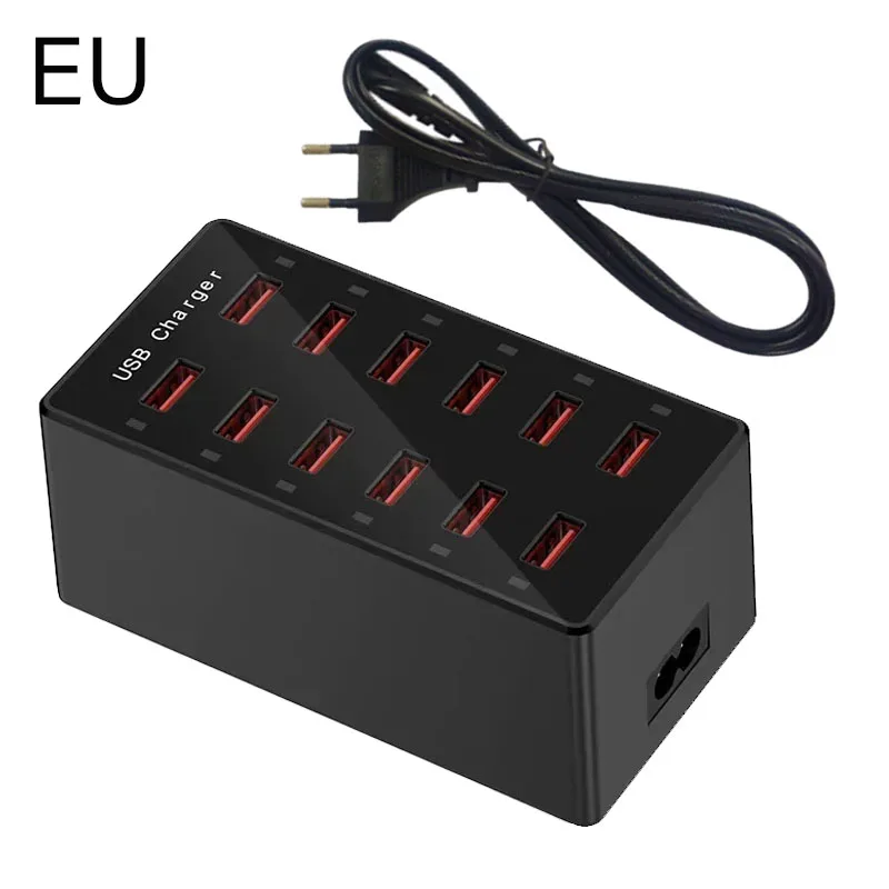 USB-laadstation 12-poorten oplader Desktop laadstation USB-oplaadhub Abs snel opladen mobiele telefoon US / EU / UK-stekker: Light Grey