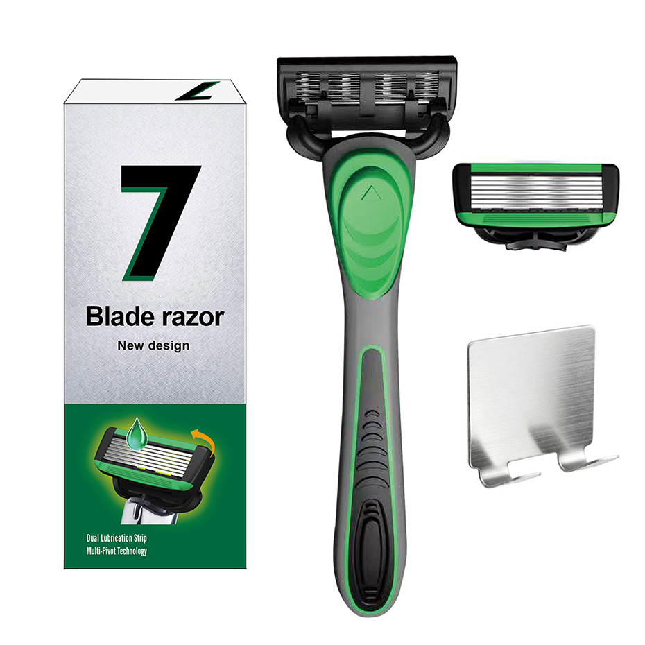 Manual Razor For Men 7-Layer Blade Shaving Knife with Replaceable Blades No Skin Damage Blades Shaver Hair Removal Knife: green