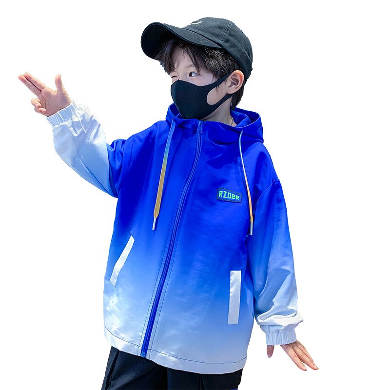 Voorjaar 2022 Trend Reflecterende Brief Afdrukken Capuchon Kids Jongen Casual Losse Zip Hoodies Kinderen Sport Uitloper