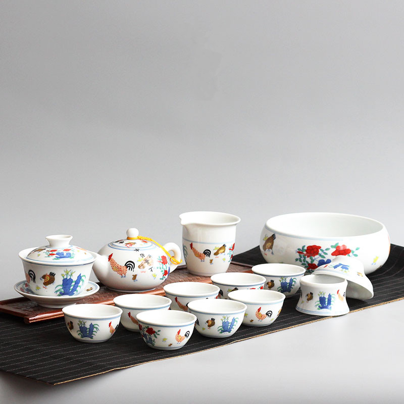 Juego de té chino de gallo arcaístico, tetera, juego de tazas, artículos de té para el hogar, juego de Ceremonia de té, juego de té de porcelana