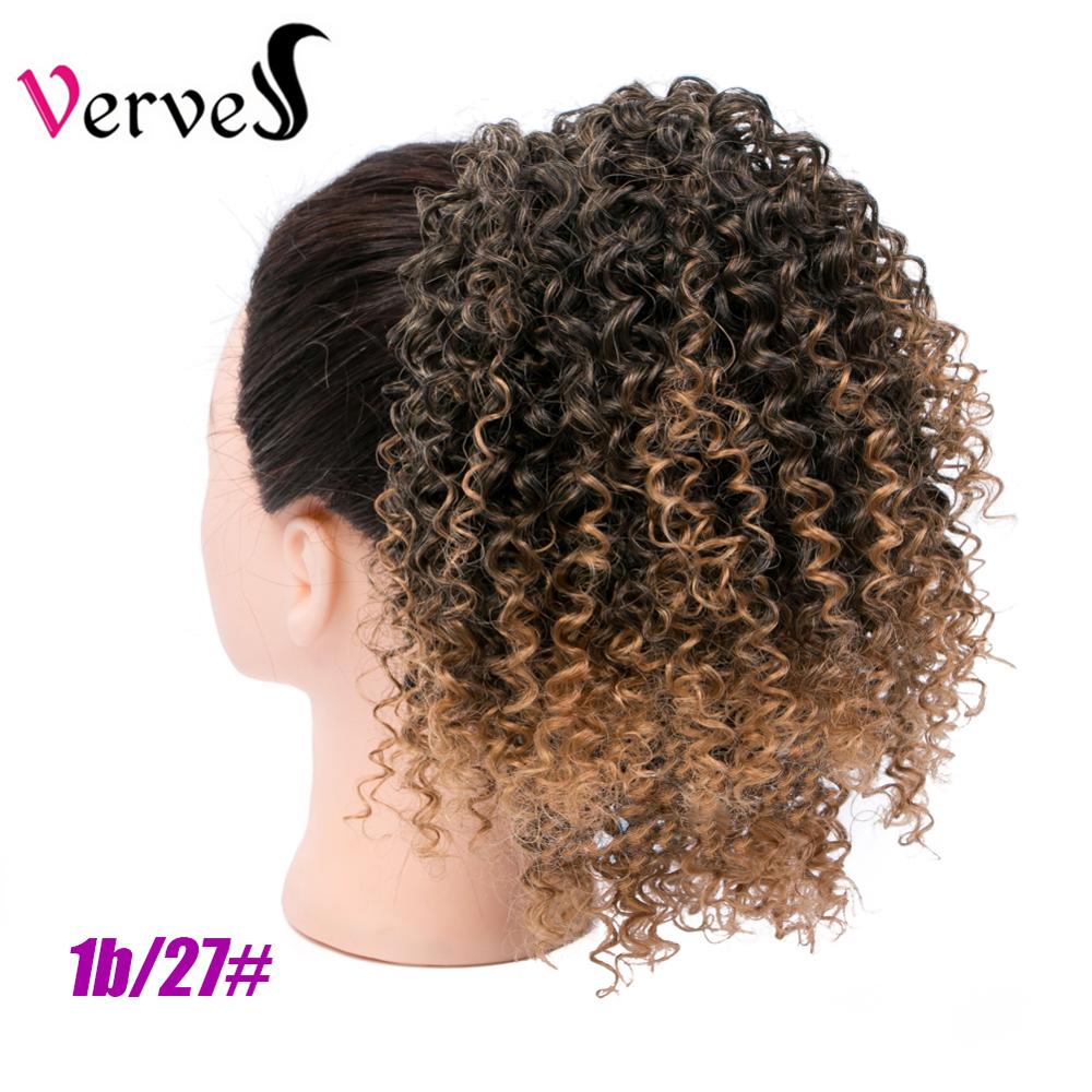 VERVES Lockige Pferdeschwanz Haarteil Mit Gummi 10&#39;&#39; häkeln geflecht Band haar Chignon Synthetische Pferdeschwanz Haar Verlängerung mit Clip-in: # 1B/27 / 2 PC