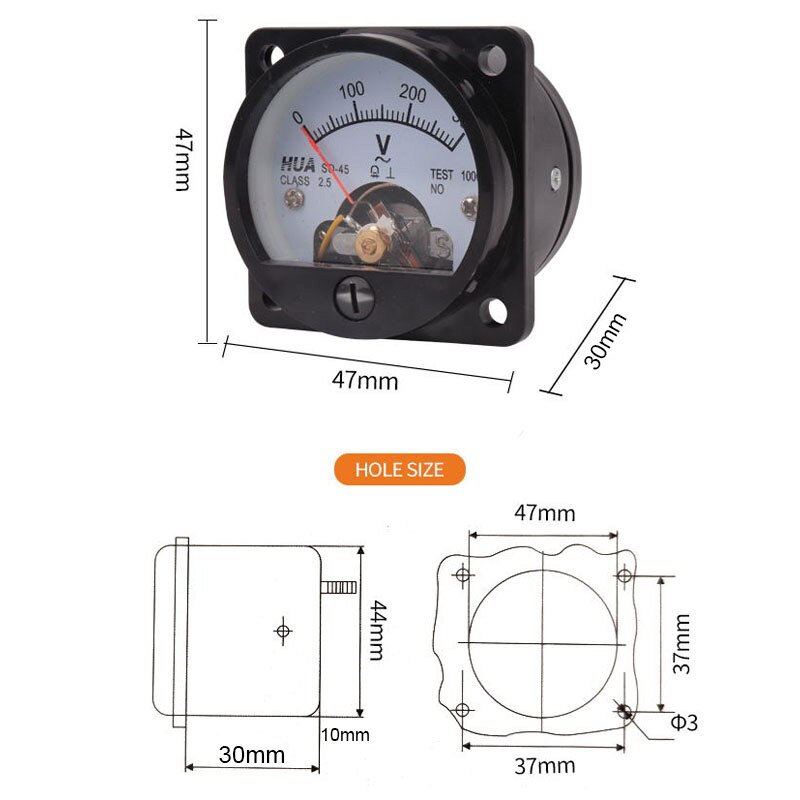 Dus-45 Ac Analoge Voltmeter 5V 10V 15V 20V 30V 50V 100V 150V 200V 250V 300V 400V 450V 500V 600V Voltage Meter