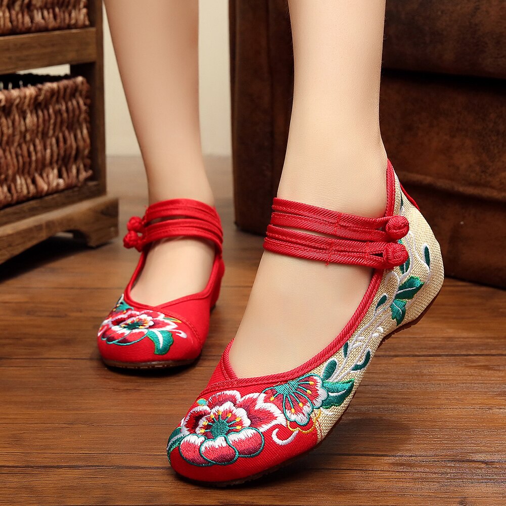 Zapatos de para mujer clásicos chinos bordados flor alto estilo zapatos de lona Grandado