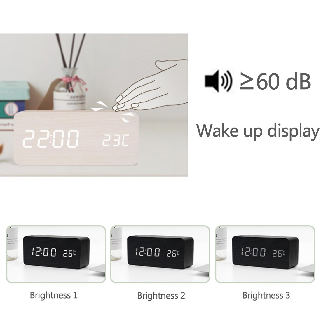 1 stuk led houten wekkers temperatuur elektronische klok geluiden controle digitale display tafelklok voor thuis desktop kalender