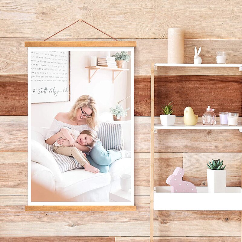 Natural Wood Poster Frame Magnetic Picture Photo Hanger Wall Hanging Art Print Frame