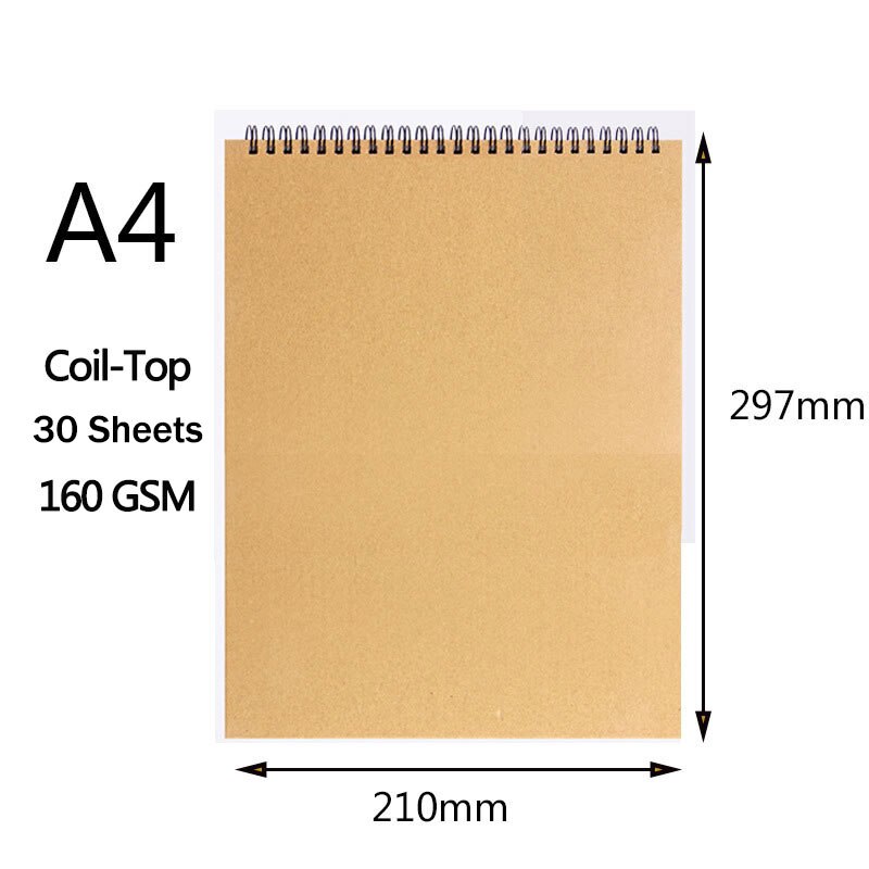 A3/a4/8k/a5/16k sulfátový papier skicár špirálový umelecký zápisník prázdne listy 160 gsm pevná väzba školské potreby ceruzka zápisník: H164-a4- hore
