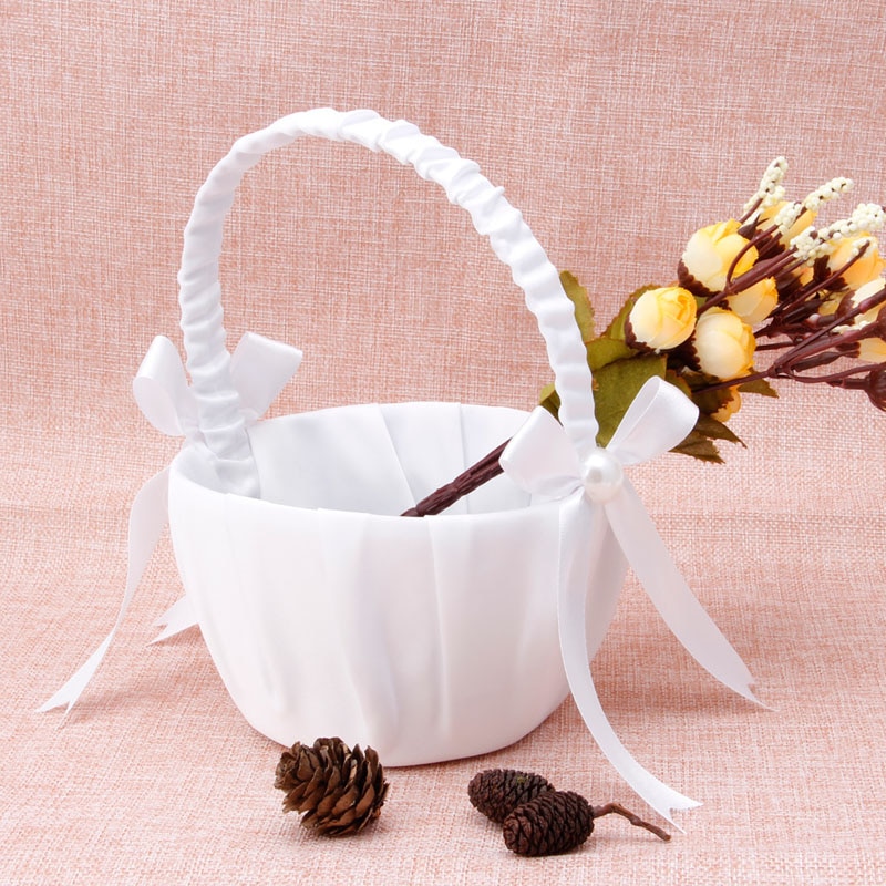 Romantische Strik Jute Satin Wedding Ceremony Party Rose Bloem Meisje Mand