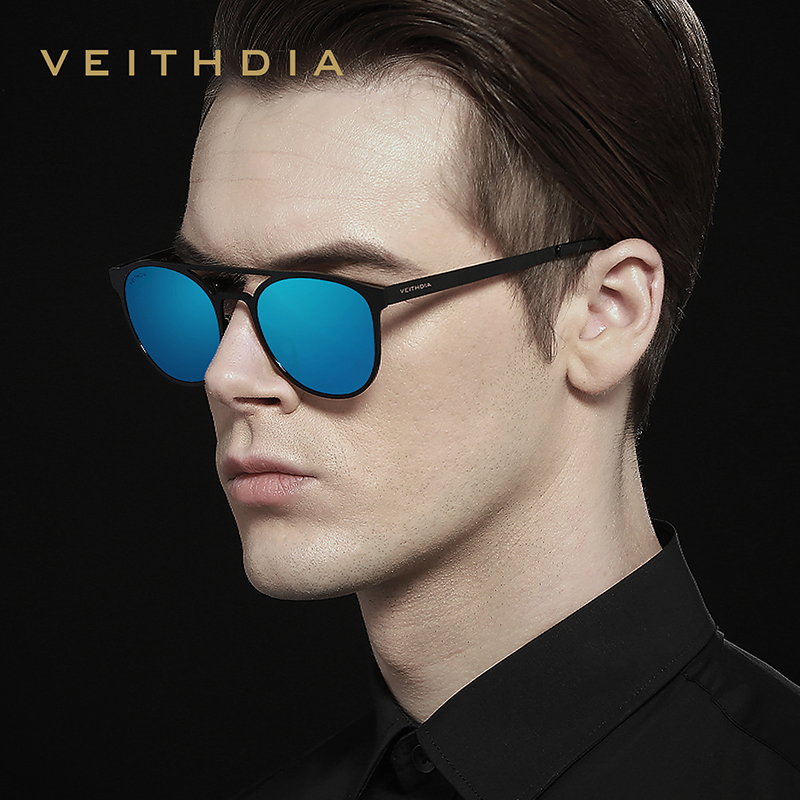 VEITHDIA, gafas de sol Unisex de acero inoxidable polarizadas UV400, gafas de sol redondas Vintage para hombre, accesorios para gafas para hombre 3900