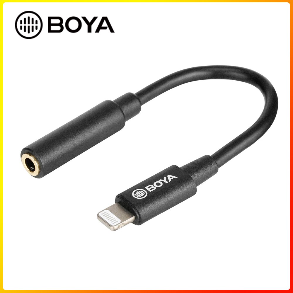 3.5mm Female TRRS Input to Lightning Adapter Cable BOYA by-K3 3.5mm to Apple MFi Certified Male Lightning Cable for iPhone iOS