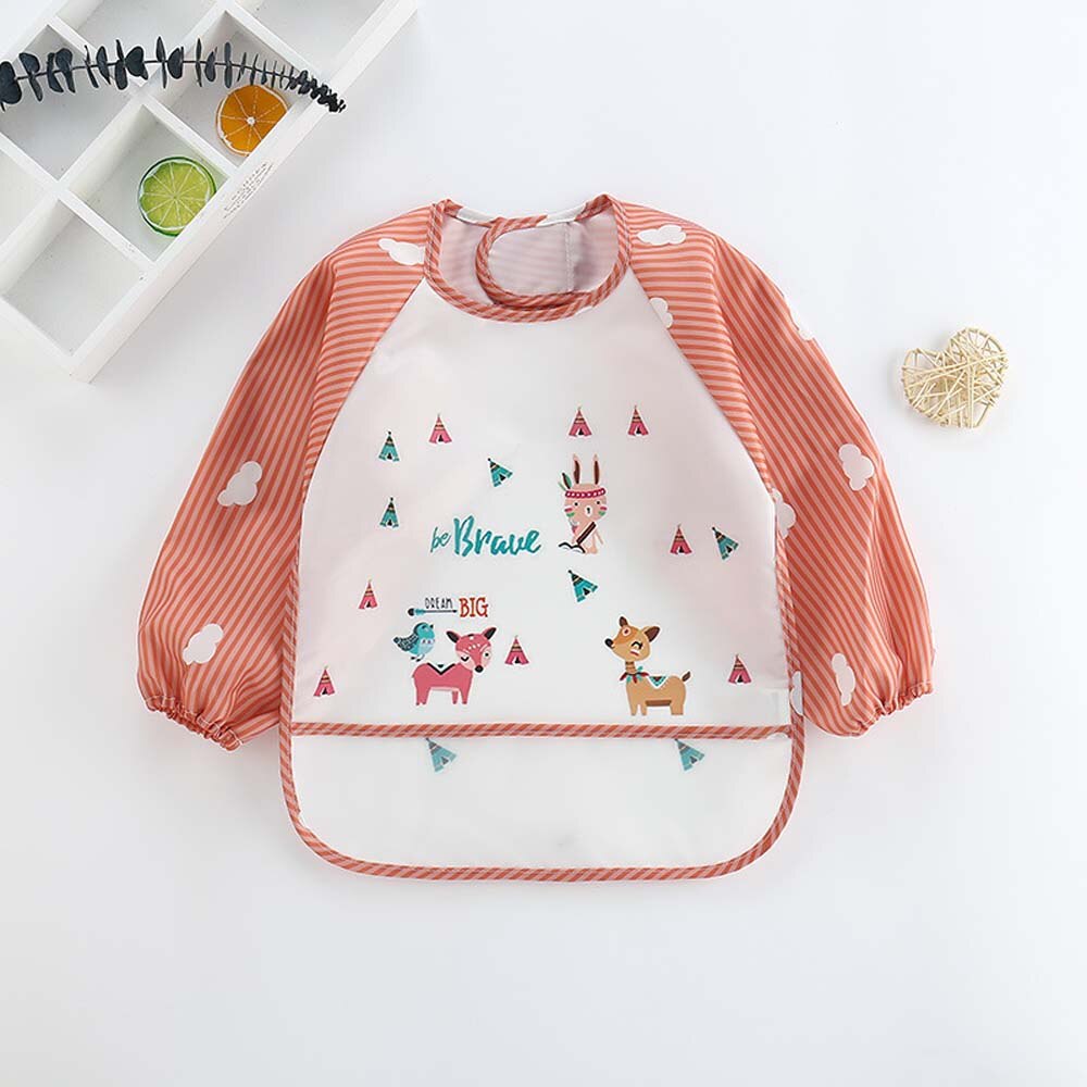 Baby Slabbertjes Lange Mouwen Waterdicht EVA Voeding Smock 1-3 Jaar Cartoon: Oranje