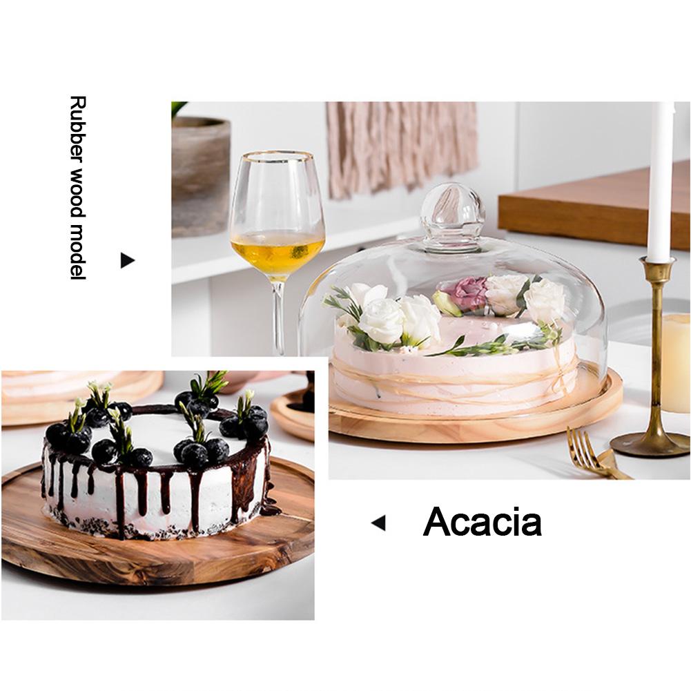 Plaque à gâteau avec dôme en verre plateau à gâteau en bois avec couvercle pour la cuisine à la maison cuisson bois d'acacia