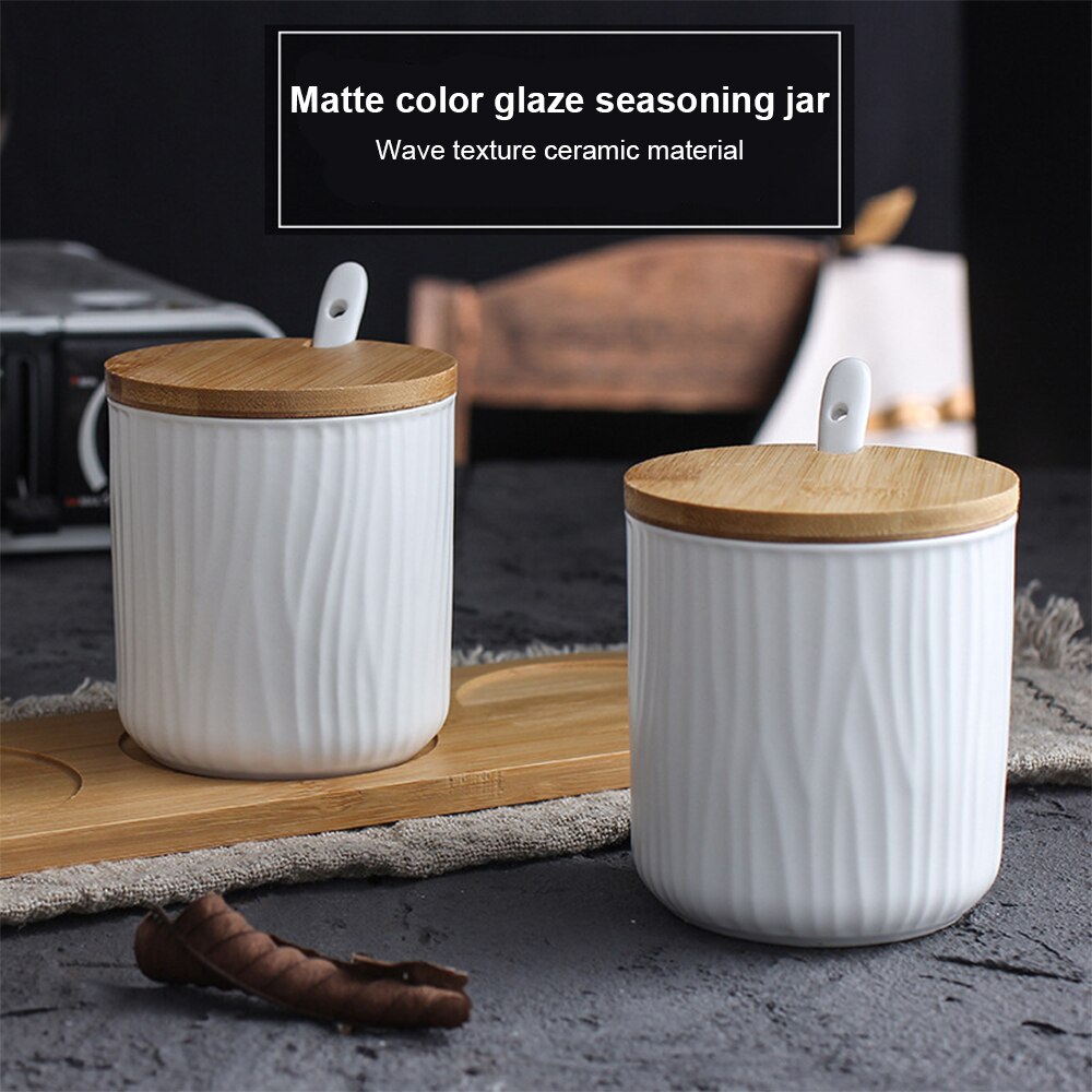 Ceramic Spice Rack Salt Shaker And Pepper Shaker Oil Bottle Set Kitchen Household Supplies For Spices Storage Jar With Cover