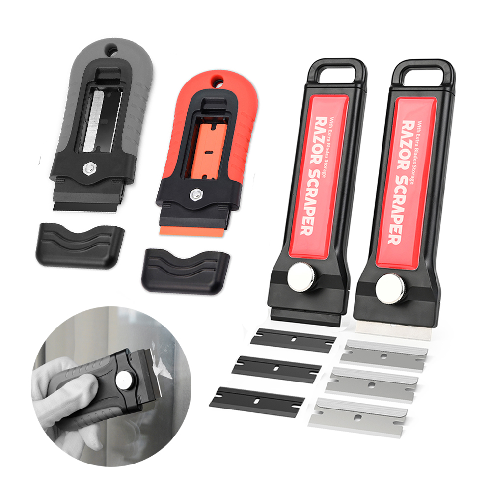 EHDIS 2 uds raspador de cuchillas de afeitar con caja de almacenamiento de cuchillas removedor de tinjes de ventana de envoltura de vinilo de carbono + 20 piezas cuchillas de Metal/plástico de 1,5 pulgadas