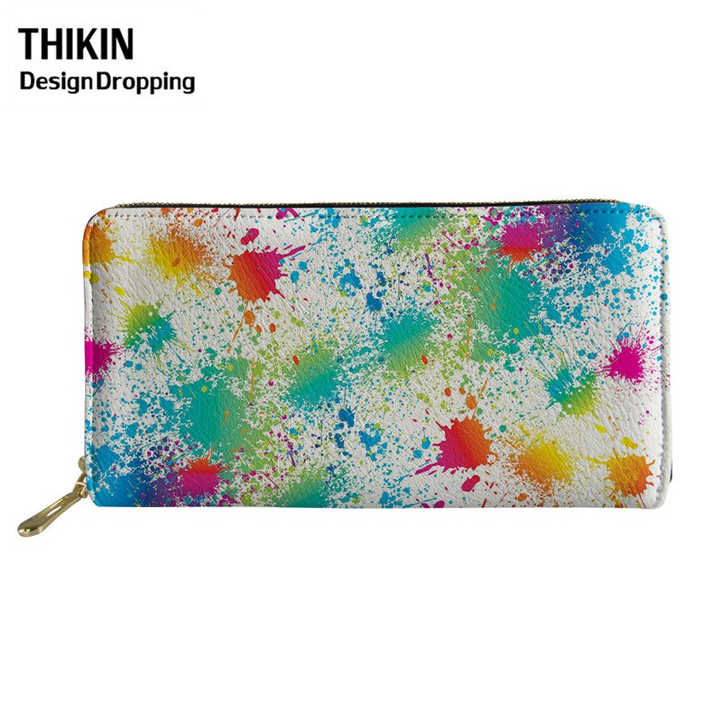 THIKIN Colorful Tie-dye Pattern Women Leather Wallet Ladies Travel Long Purse Phone Bag Daily Capacity Coin Bags: Khaki