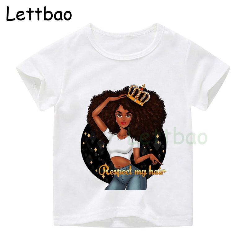 Melanine Poppin Koningin Art T-shirt Meisjes Met Korte Mouwen Katoenen Tops Kleding T-shirts Respect Mijn Haar Zwart Meisje Moletom Kids: 6T