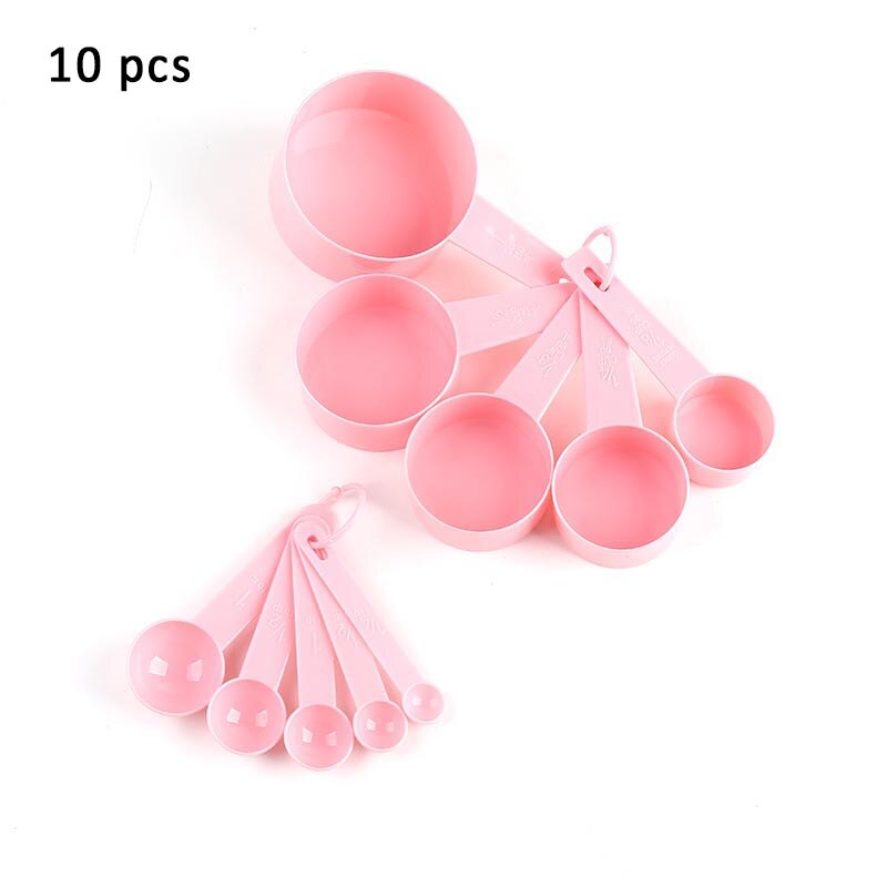 10Pcs/Set Kitchen Measuring Spoons PP Plastic DIY Baking Supplies Portable Pure Color Stackable Combination: Pink
