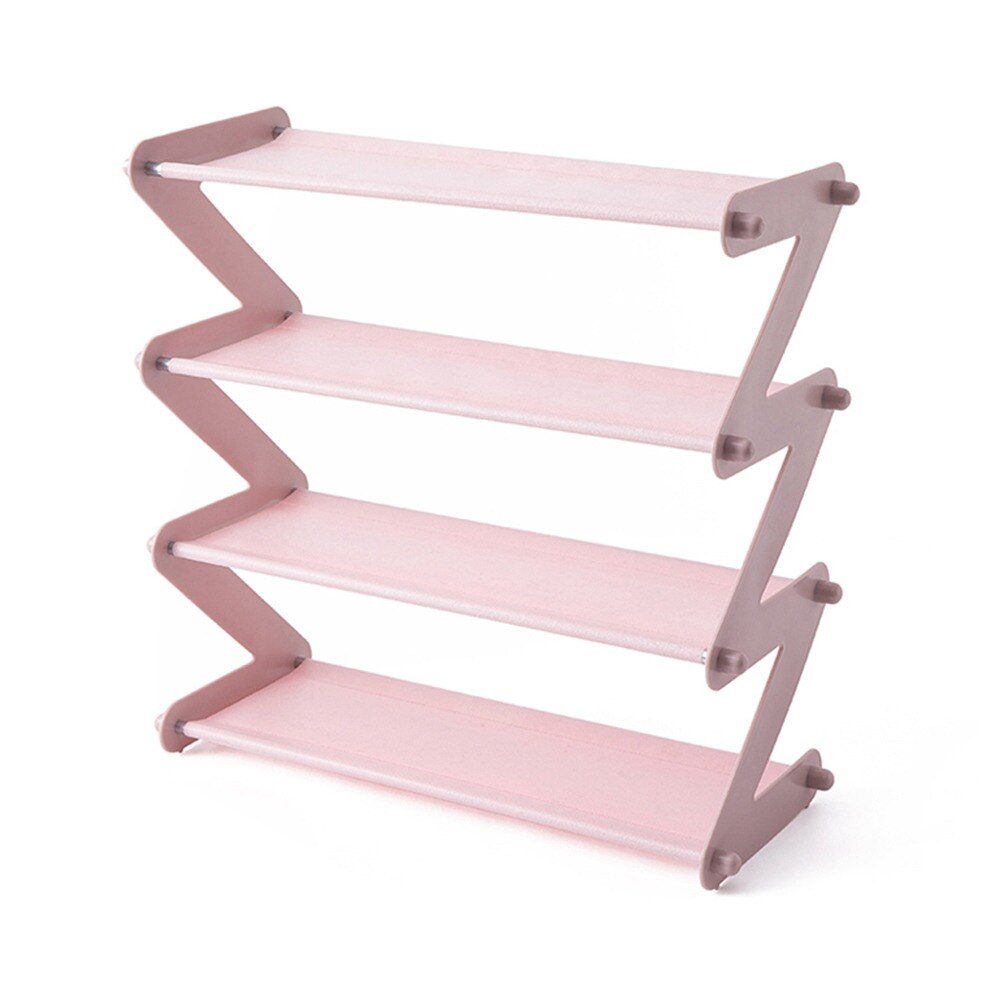 DIY Assembly 6 Layers Stackable Shoe Organizer Shoe Shelf Shoe Rack Stand Space Saving Shoe Hanger Shoe Box Cabinet: light pink 48x46cm