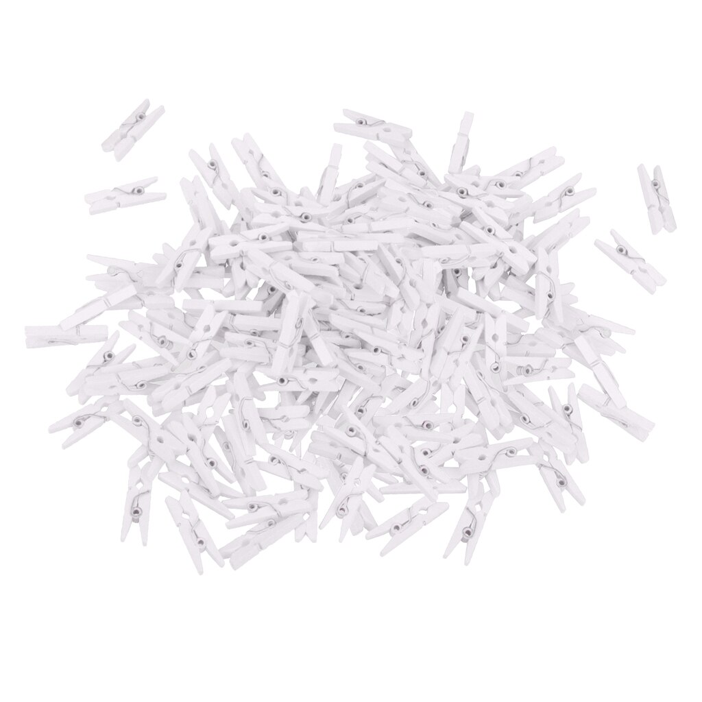 100pcs 25mm White Wooden Paper Clips Photo Paper Peg Pin Wedding Decorations