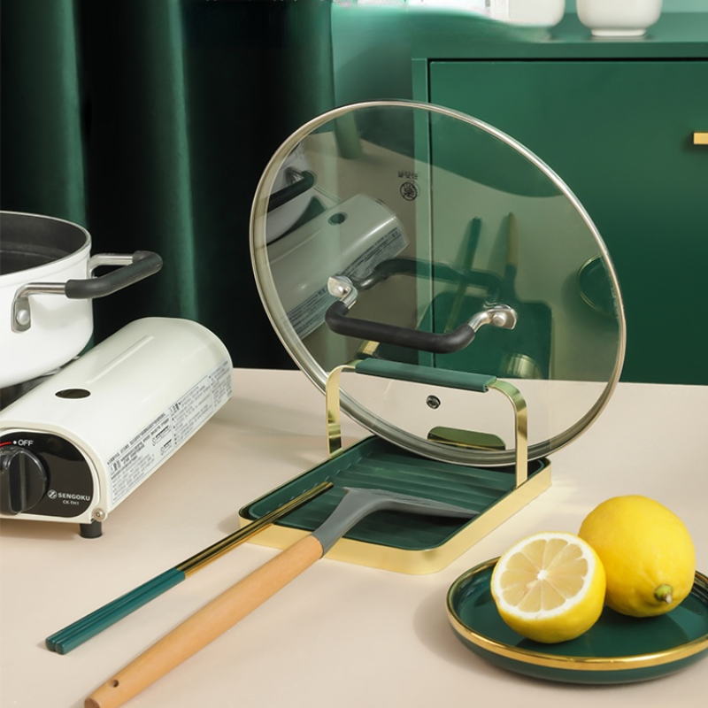 Household Kitchen Pot Lid Spatula Shelf Countertop Rack Wrought Iron Spoon Cooking Shovel Spatula Rack Holding Storage Shelf