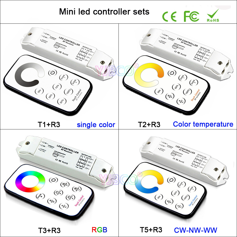 Bincolor Mini Rf Wireless Remote Led Dimmen/Cct/Rgb/Cw Nw Ww Led Dimmer Ontvanger Controller Voor led Strip Licht, DC12V-24V