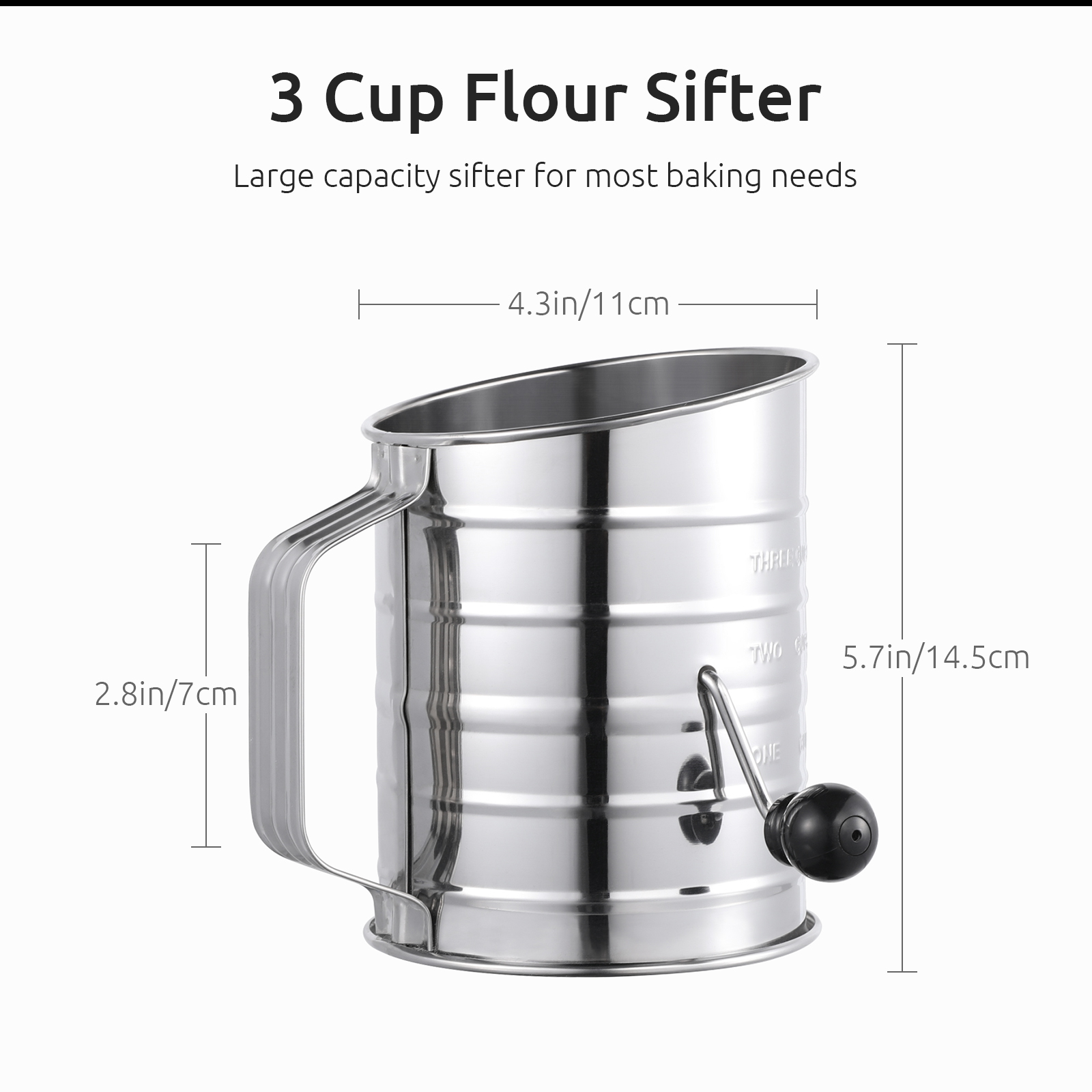 U-taste-tamiz de harina de acero inoxidable, herramienta de cocina con manivela para hornear azúcar en polvo, de malla fina