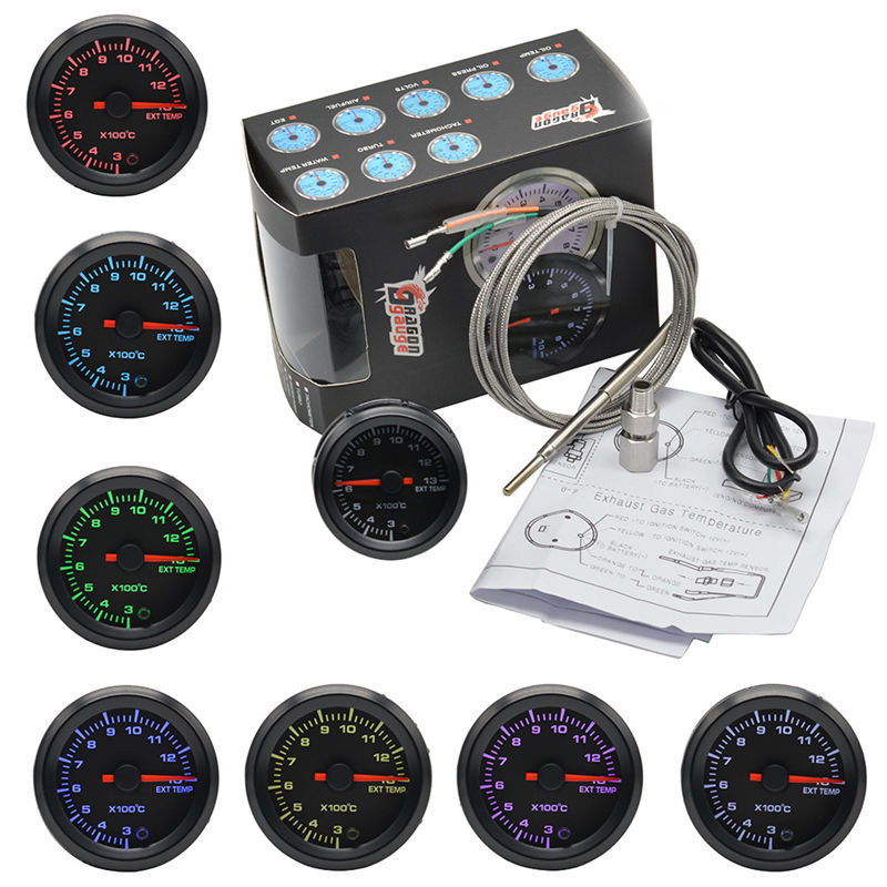 12V 2" 52mm Car Exhaust Temperature Meter 7 Color Pointer LCD Digital Auto Car Exhaust Temperature Meter EXT Temp Gauge Meter