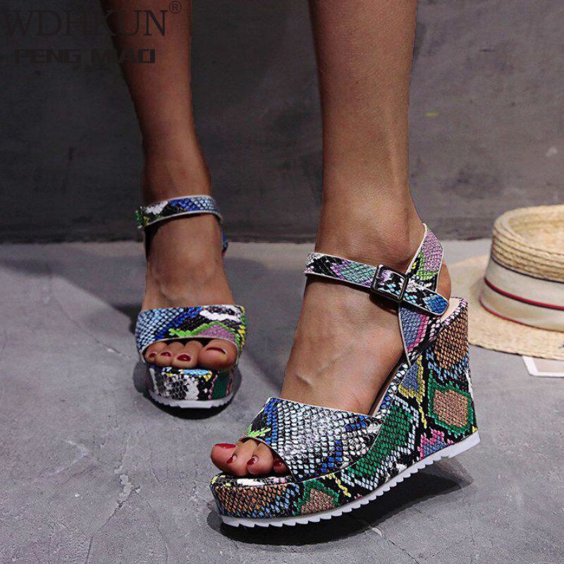 neue Damen Plattform Gladiator Sandalen Heißer Bunte Keile Sommer Frauen Party Schuhe Frau Schlange Ferse Höer: Blume Schlange / 36