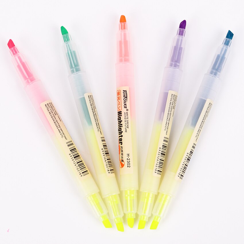 TENFON-Juego de 5 bolígrafos de colores, resaltador de doble cabeza para oficina, papelería, para chico, H-2302