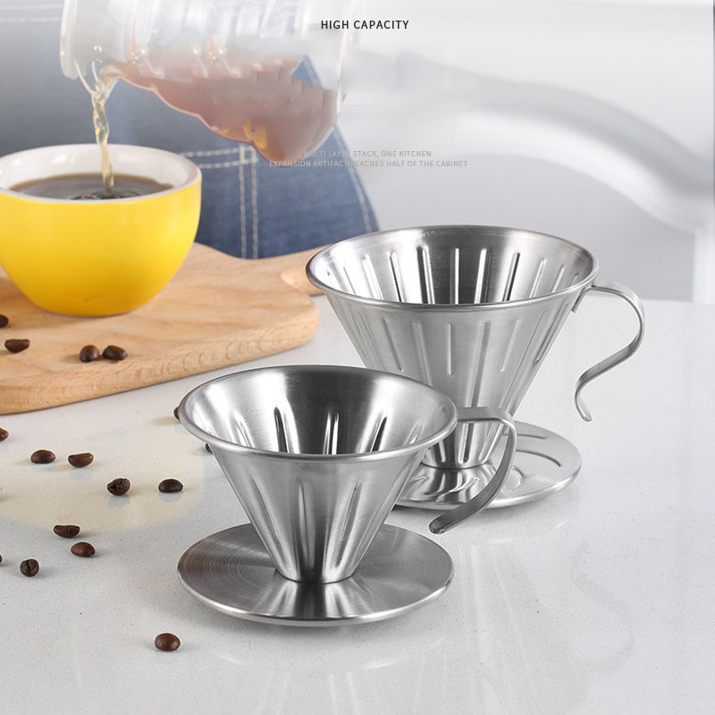 Rustfritt stål kaffedråper motor  v60 stil kaffe drypp filter kopp kaffe filter te slagg trakt hånd slagg dobbelt filter
