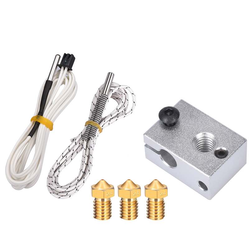 3D printer V6 Heating Aluminum Block +HT-NTC100K Thermistor +3pcs e3d nozzle+12V/24V 50W Heating Tube for V6 J-head Hotend: 12V 50W Kit
