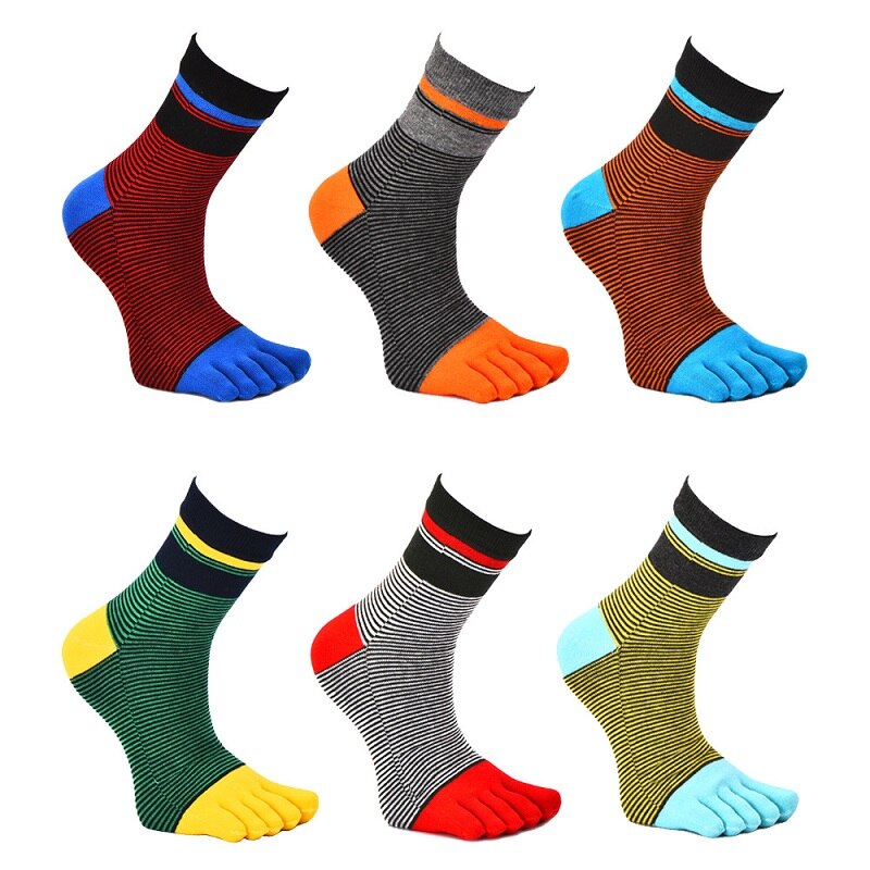 2 Pairs/Lot Stripes Cotton Men's Feet Toe Socks Boys Anti-friction Sports Breathable Five Toe Socks Anti-friction