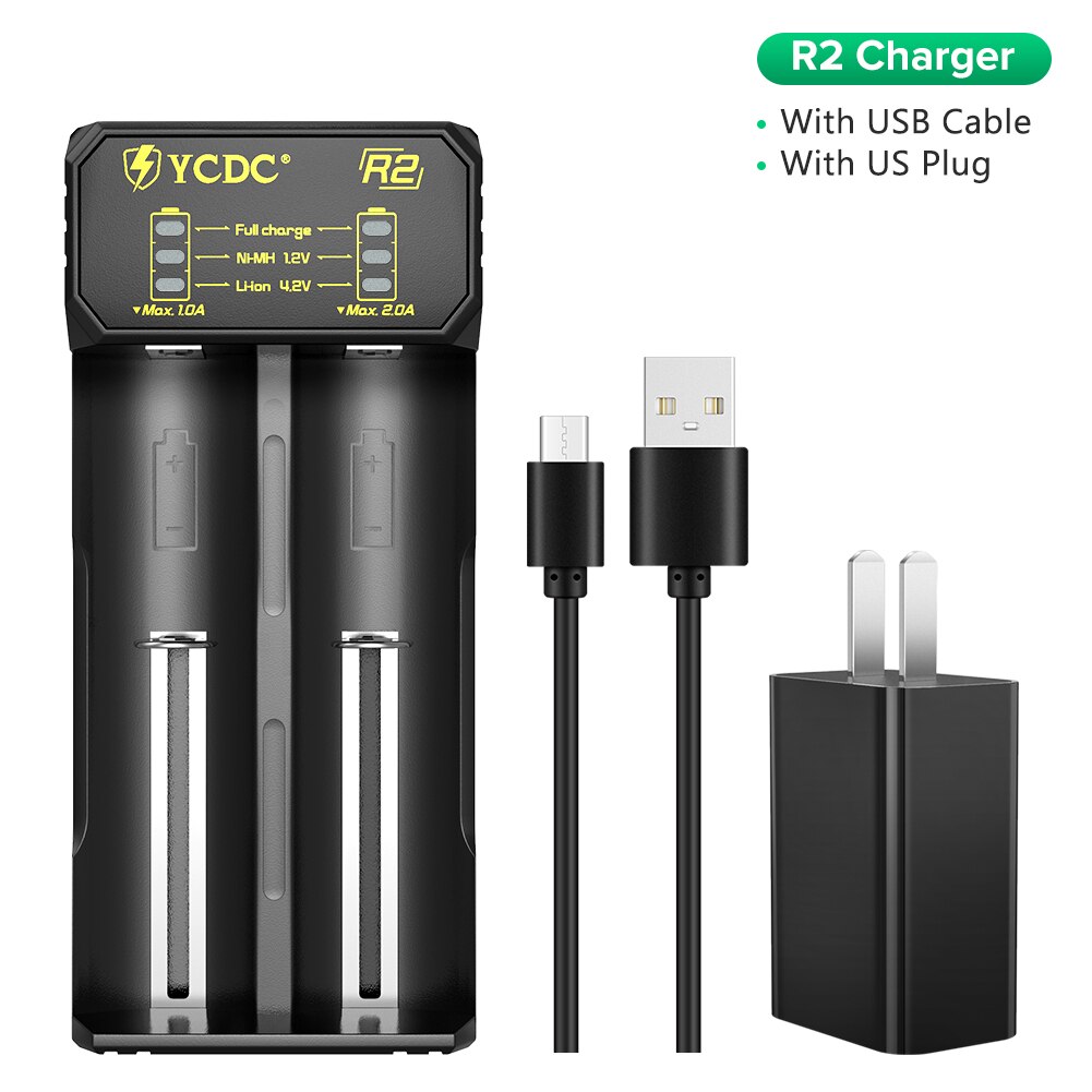 Universele Batterij Oplader Voor 18650 26650 21700 18350 Aa Aaa 3.7V/3.2V/1.2V Nimh 18650 batterij Usb Smart Charger: R2 with US Plug