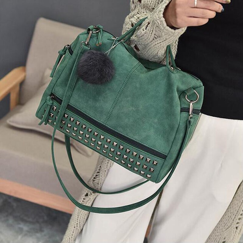 Sacs à main en cuir Nubuck Vintage pour femmes, sacoches à rivets plus grands, sac à bandoulière pour moto