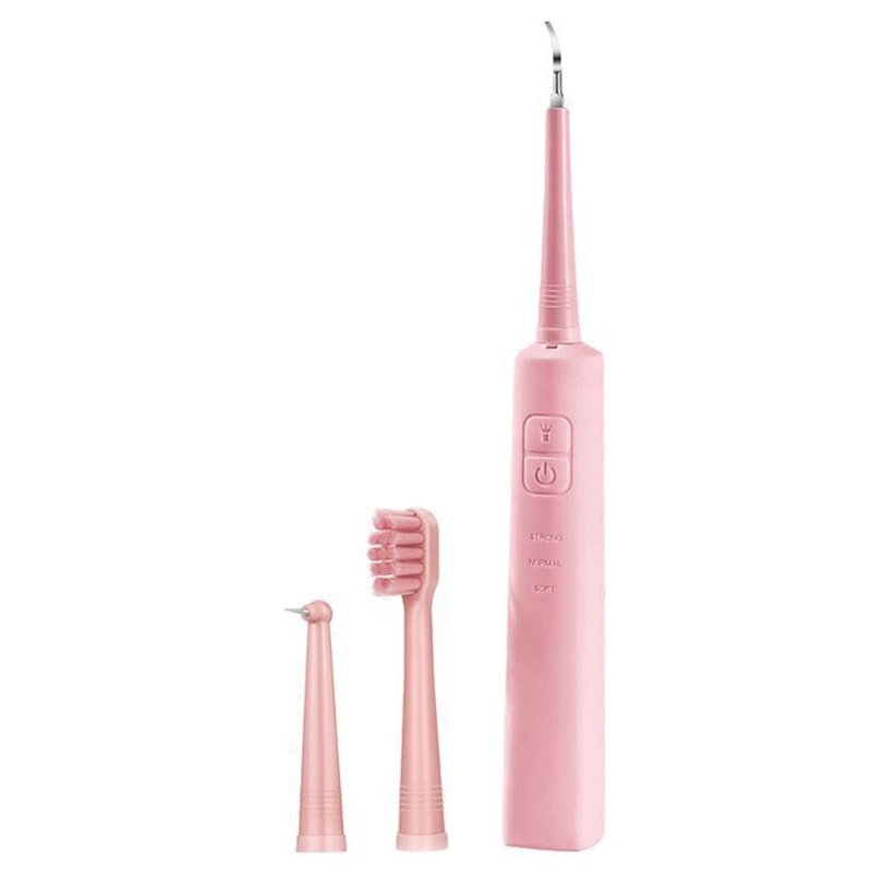 Dental Calculus Remover with 3 Replaceable Clean Heads Tartar Scraper for Teeth 3 Cleaning nodes Electric: Pink