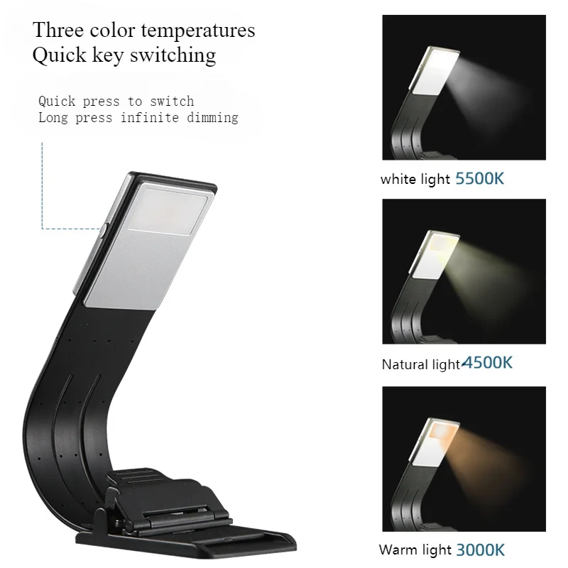 Portable LED Reading Book Light With Detachable Flexible Clip USB Rechargeable Lamp For Kindle eBook Readers