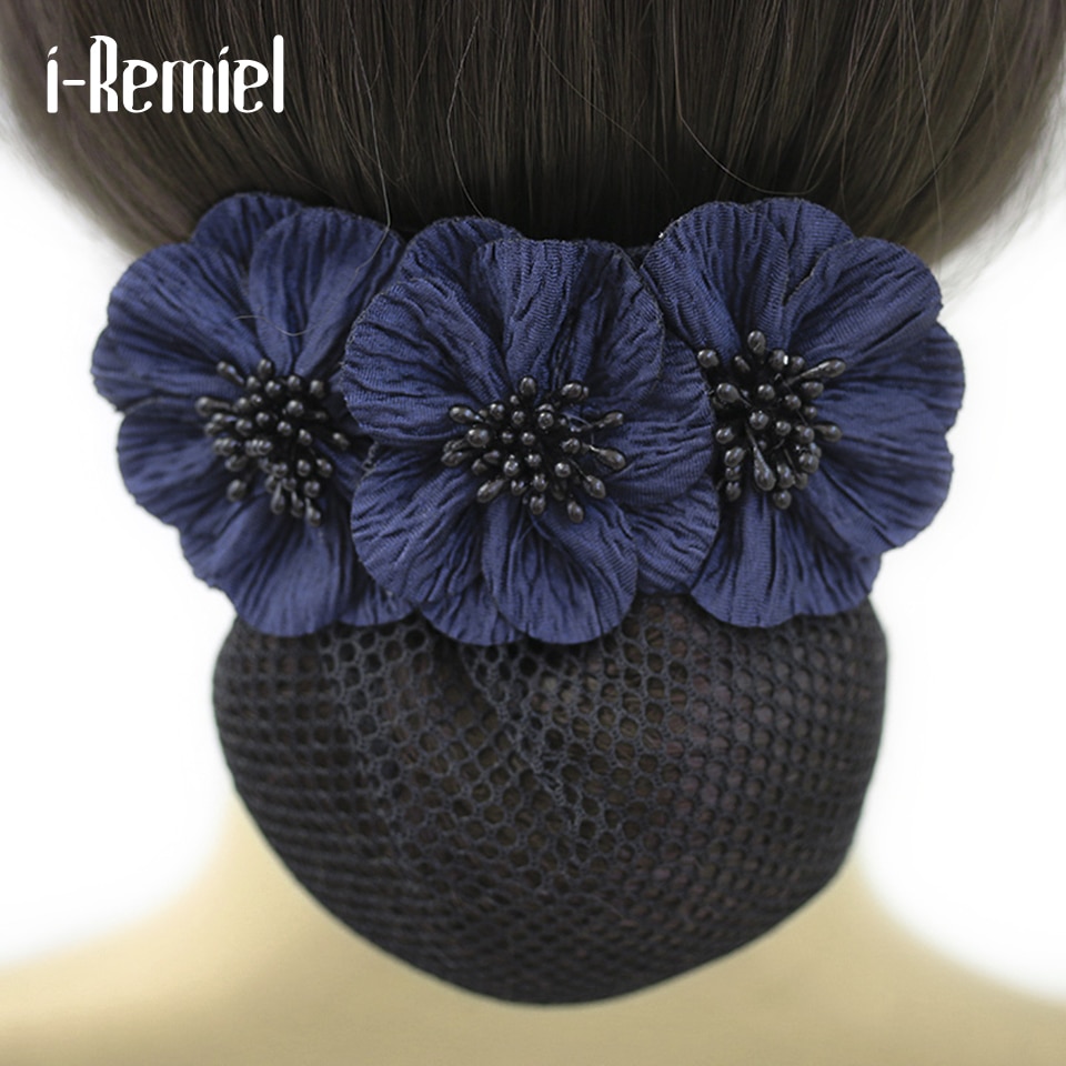 i-Remiel Ribbon Flower Tulle Bowknot Crochet Bow Bun Net Snood Hair Clip Hair Accessories For Women Hair Accessorie Lady Women