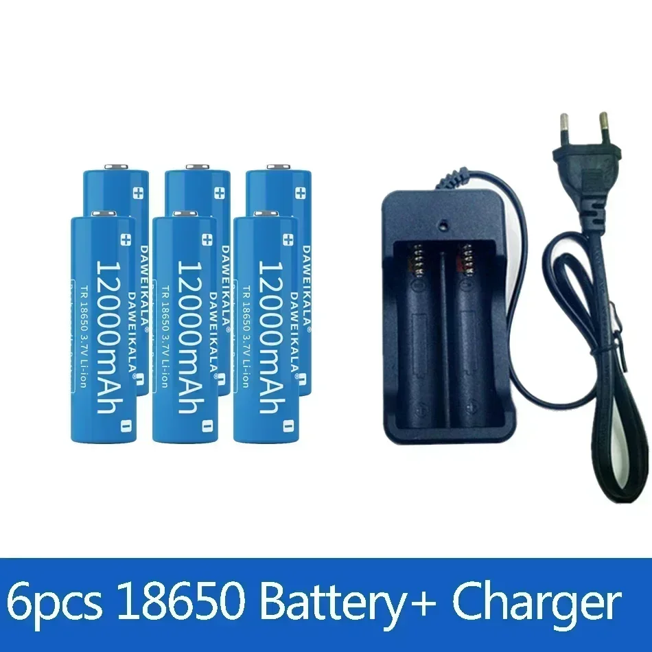 3,7 V, 18650, 12000mAh capacidad, batería recargable iones litio para linterna, batería antorcha + cargador: Red
