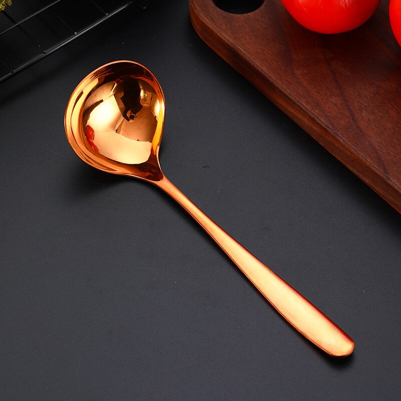 304 Stainless Steel Soup Spoon Colander Multi-Purpose Sauce Spoon Deep Bottom Spoons: Rose Gold Spoon