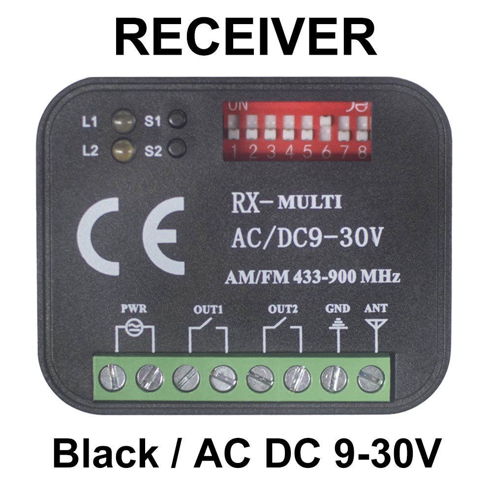 2CH RX Multi 433 a 900 Mhz Receiver Garage Door Opener Remote Control Gate External Multi-brand Controller Switch 12V 24V 220V: grey
