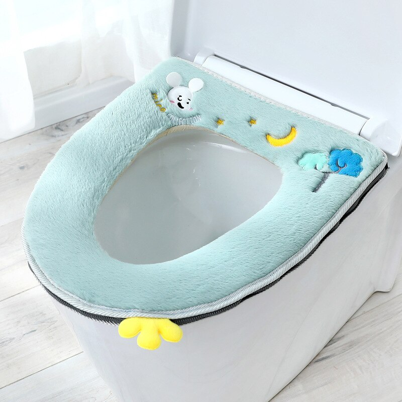 Bathroom Accessories Household Four Seasons Toilet Seat Gasket Washable Zipper Toilet Seat Universal Waterproof Cute Toilet Seat: Rabbit Velvet Green