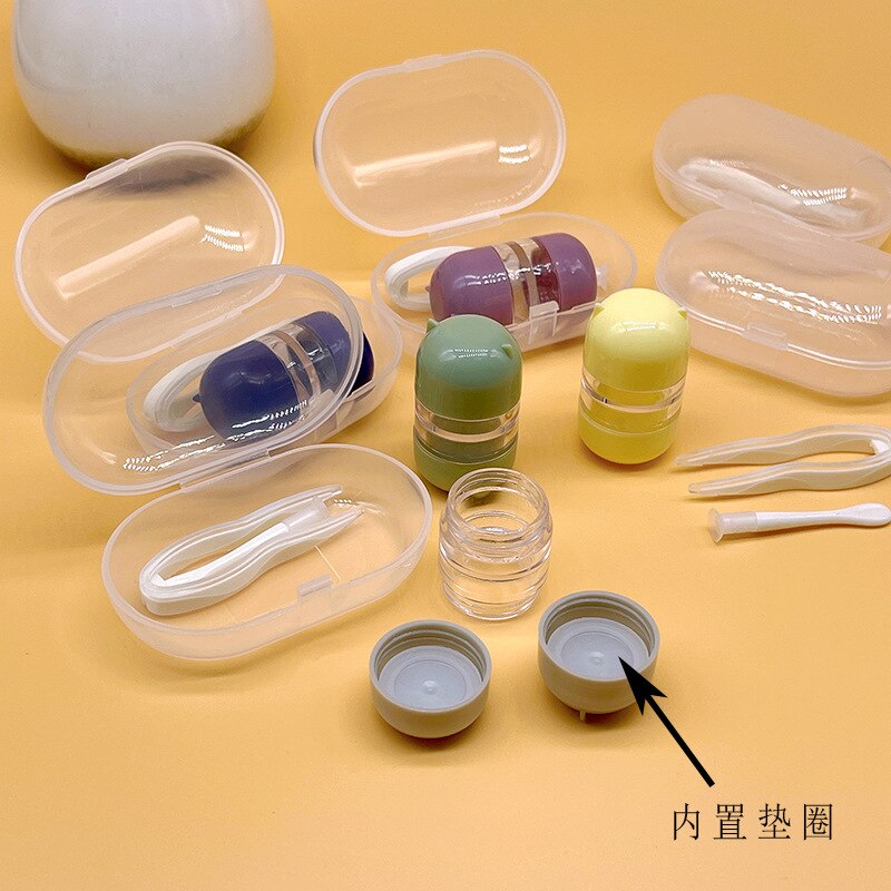 Cartoon Cute Cat Contact Lenses Tweezers Suction Stick Set Eyes Care Travel Kit Contact Lens Box for Women Contact Lenses Case