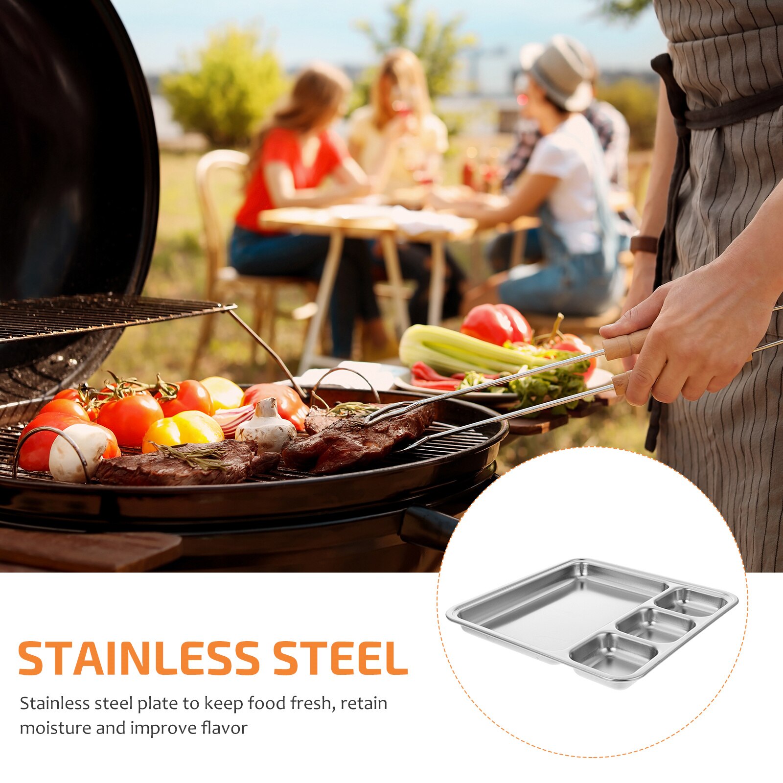 1Pc Practical Simple Food Divided Plate Multi-grids Barbecue Plate Food Plate