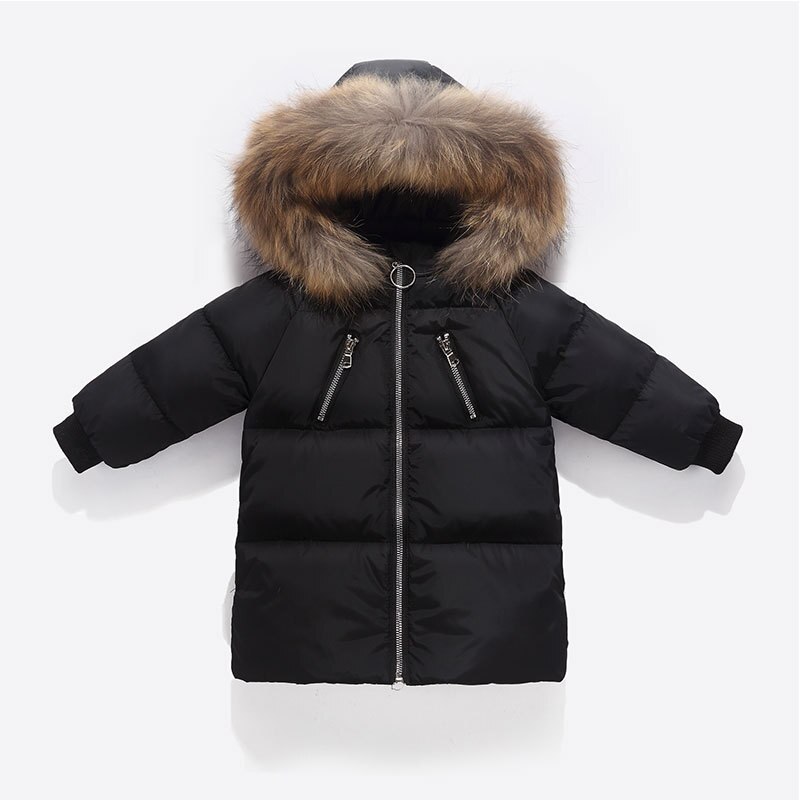 Pojkar flickor vinter vit dunjacka barn tjock pälskrage jacka flickor varm kappa för kall vinter barn spädbarn kappa huva: Svart / 3t