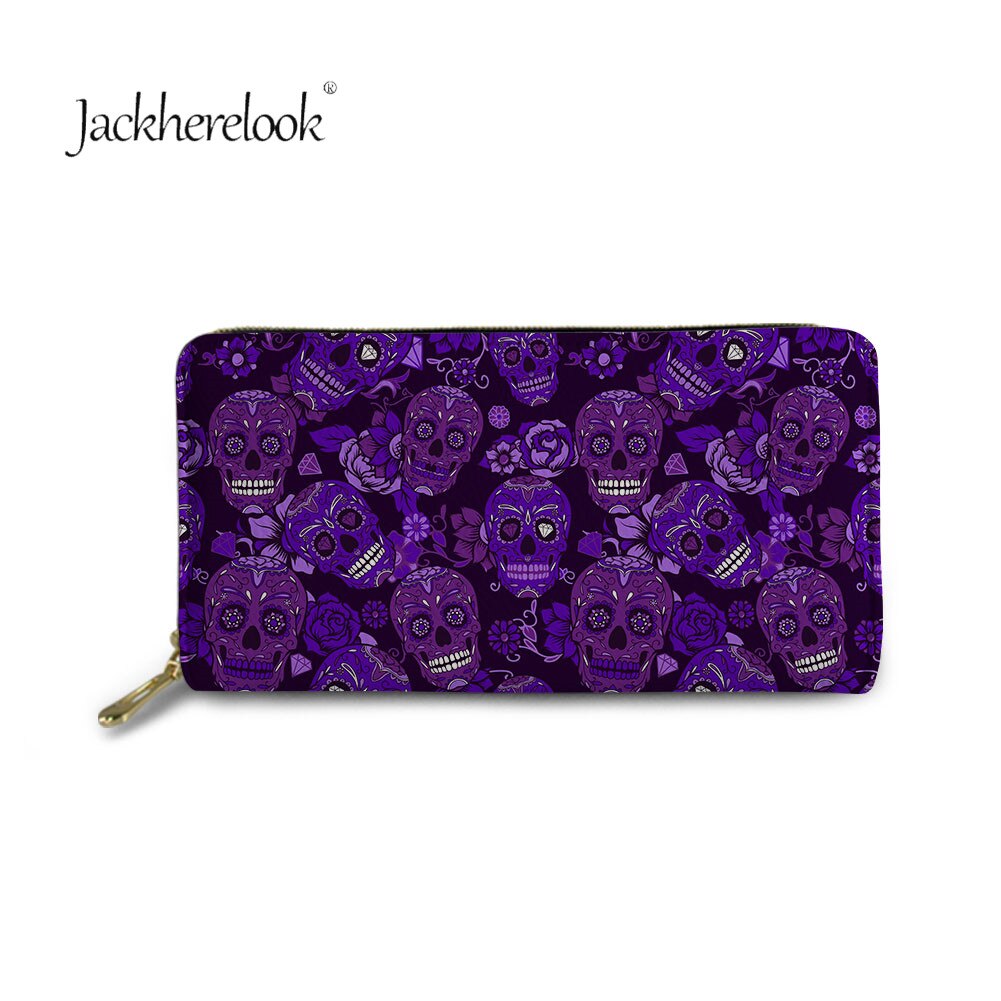 Jackherelook Donne Del Cranio Dello Zucchero Modello Lungo Della Moneta Dei Soldi Borse Contenitore di Lusso di CUOIO Dell'unità di elaborazione Della Chiusura Lampo di Grande Capacità Per La Signora Gotico Magliette E Camicette: HTAA0287Z21