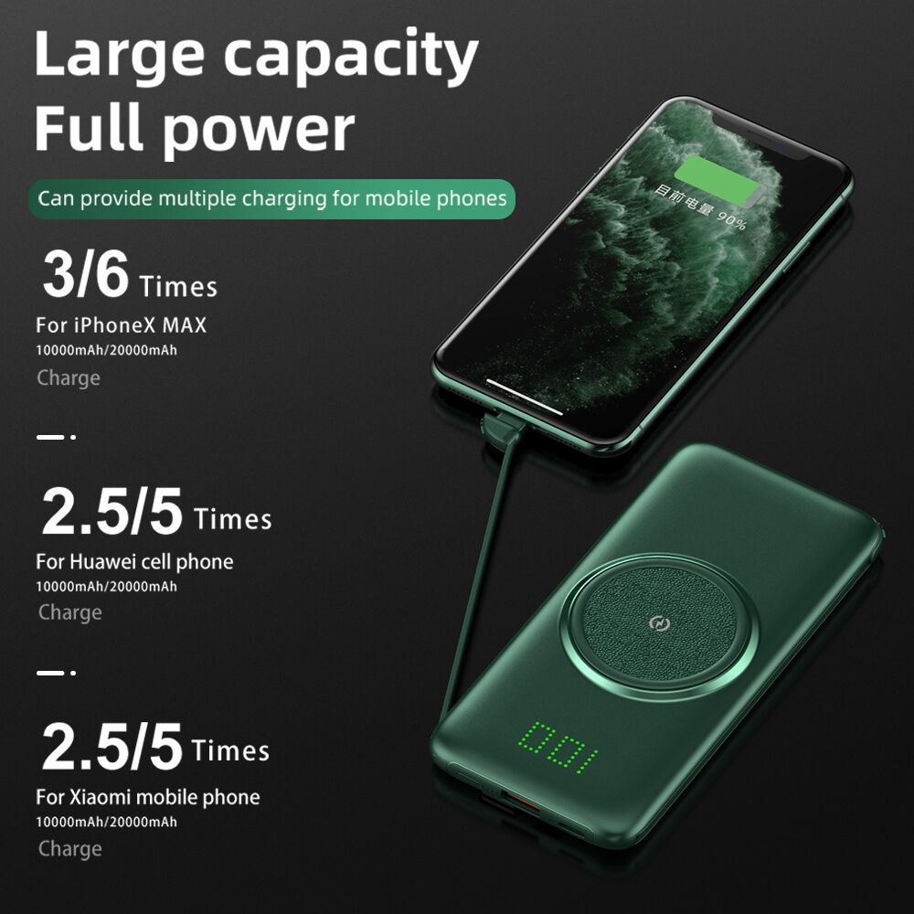 CASEIER Wireless Charger 20000mAh Power bank For iPhone 11 XR XS Fast Charging External Battery Powerbank with Cable For Xiaomi