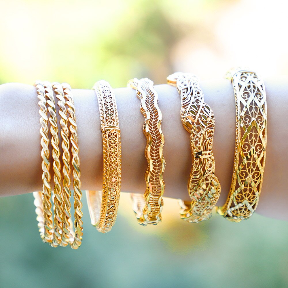 Turkish Bangles Gold Color Bangles for Women Bride Wedding Bangles Muslim Bracelets Indian/France/African/Dubai Jewelry
