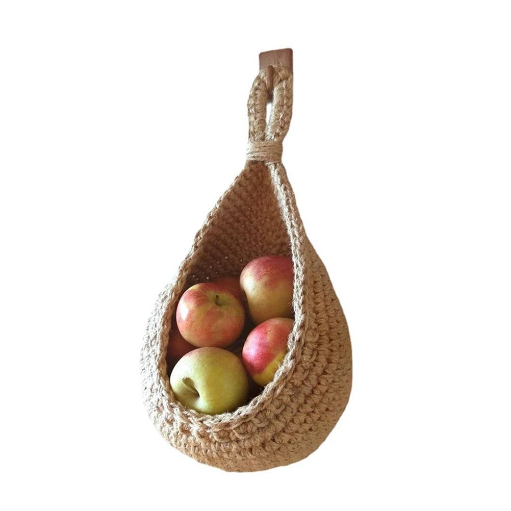 Hanging Wall Vegetable Fruit Basket Kitchen Hanging Storage Farm House Basket Bohemian Handwoven Wall Mount Fruit Veggie Basket: small